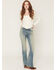 Image #1 - Shyanne Women's Kelly Wash High Rise Luna Flare Stretch Denim Jeans, Light Medium Wash, hi-res