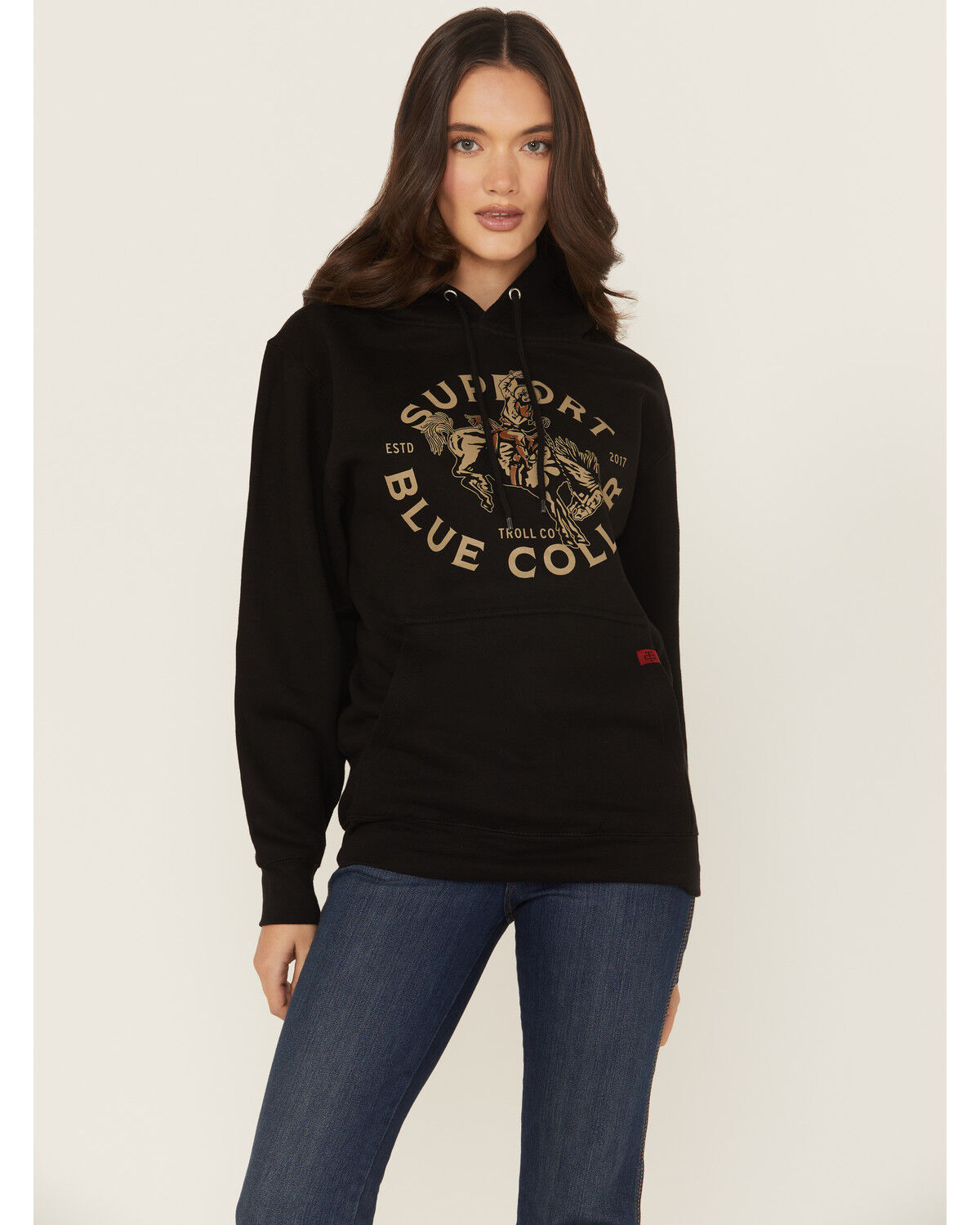 Image #1 - Troll Co Women's Rodeo Graphic Hoodie, Black, hi-res