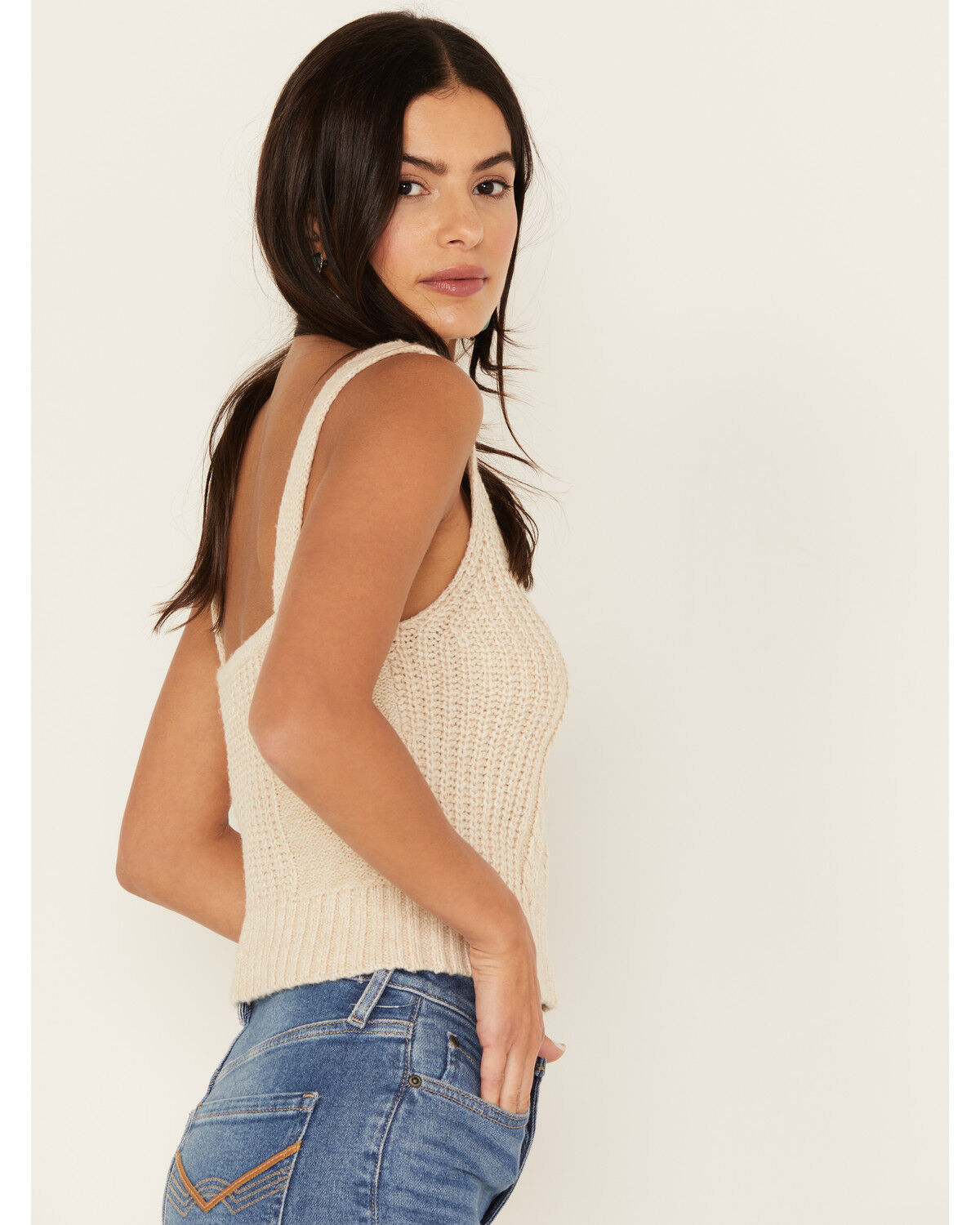 Image #2 - Cleo + Wolf Women's Cropped Cable Knit Sweater Cami Top, Ivory, hi-res