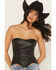 Image #2 - Fornia Women's Rose Embossed Faux Leather Bustier, Black, hi-res