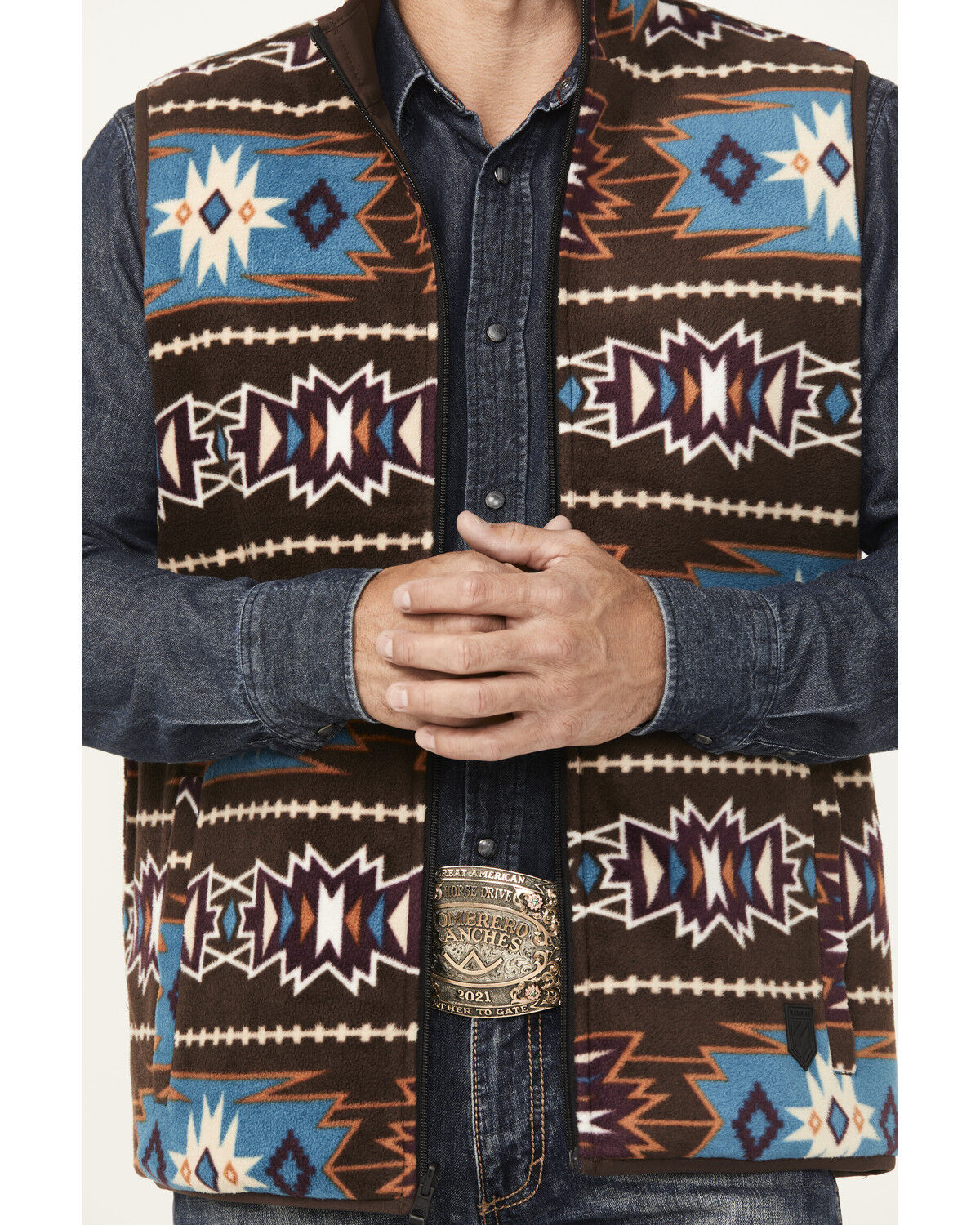 Image #3 - RANK 45® Men's Reversible Southwestern Softshell Vest, Chocolate, hi-res