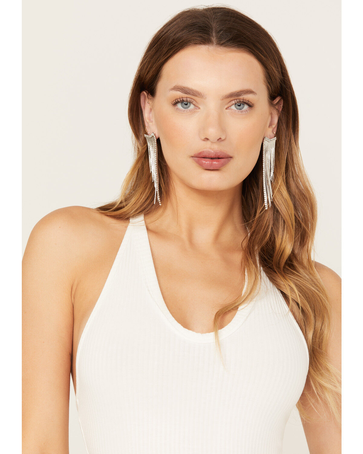 Image #1 - Wonderwest Women's Oblique Fringe Earrings, Silver, hi-res