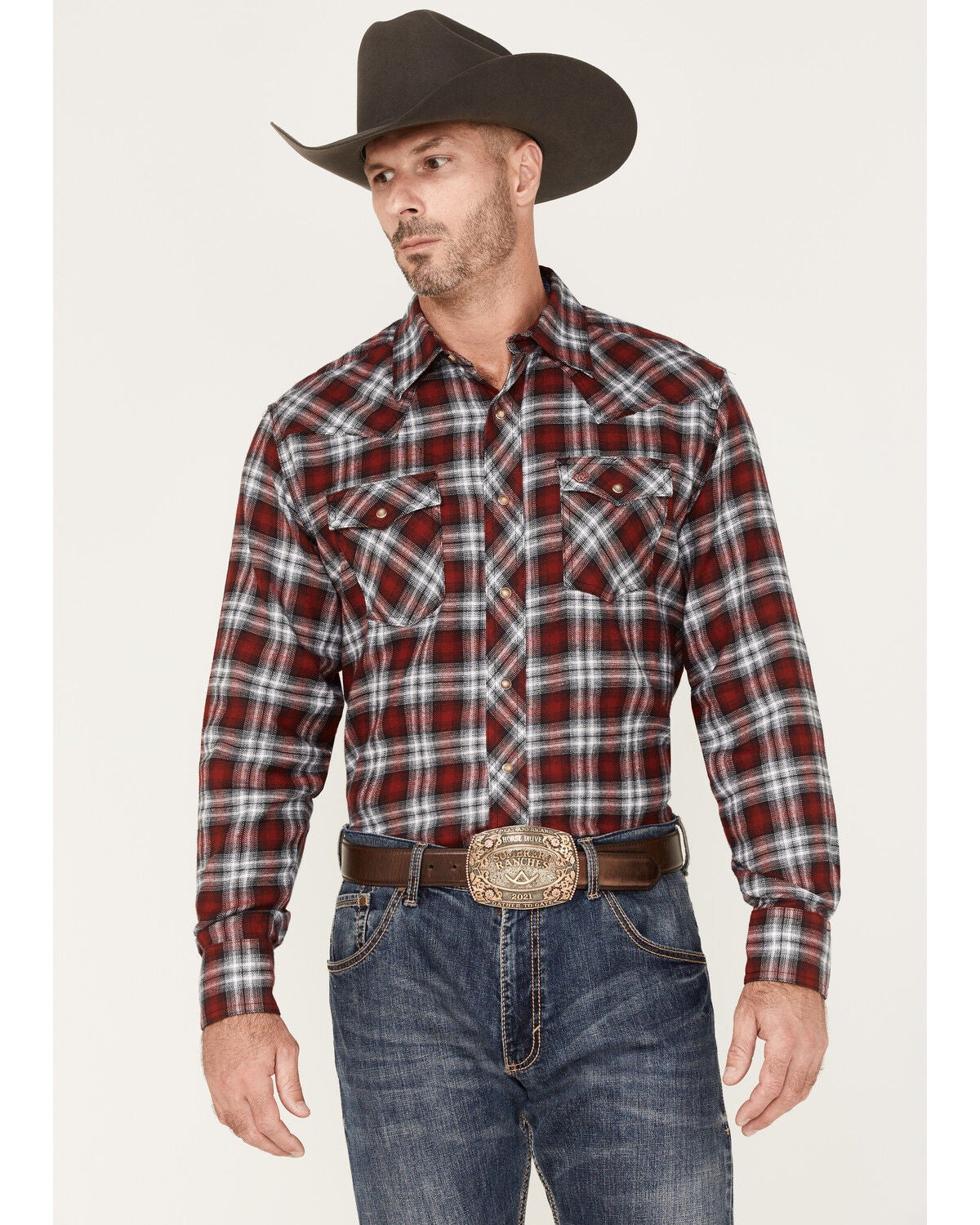 Image #1 - Wrangler Retro Men's Plaid Print Long Sleeve Snap Western Shirt, , hi-res