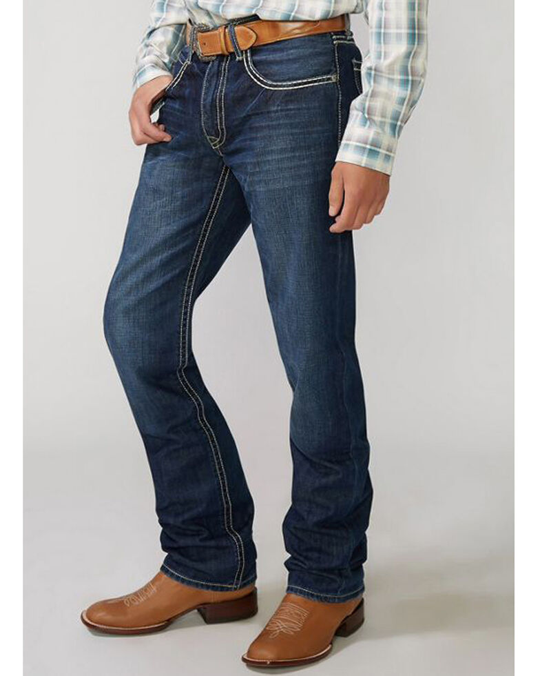 Stetson Rock Fit Barbwire "X" Stitched Jeans, Med Wash, hi-res