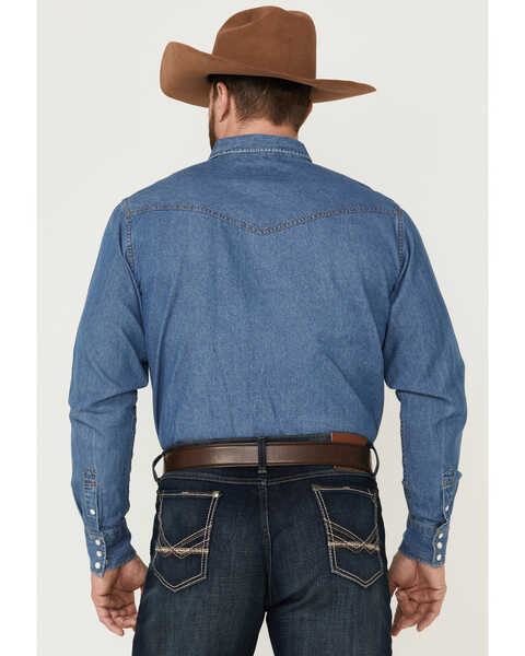 Image #5 - Blue Ranchwear Men's Long Sleeve Pearl Snap Heavy Western Denim Shirt, Light Blue, hi-res