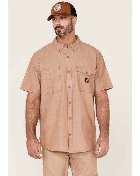 Hawx Men's Solid Chambray Rust Copper Short Sleeve Button-Down Work Shirt , Rust Copper, hi-res