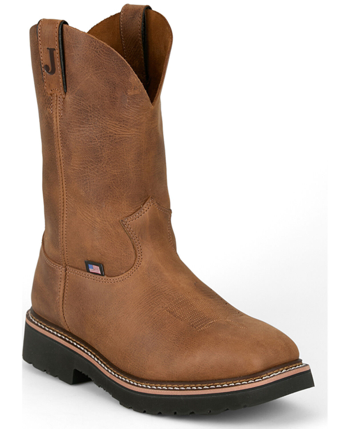 Image #1 - Justin Men's 8" Ames Pull-On Work Boots - Steel Toe, Medium Brown, hi-res