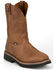 Image #1 - Justin Men's 8" Ames Pull-On Work Boots - Steel Toe, Medium Brown, hi-res