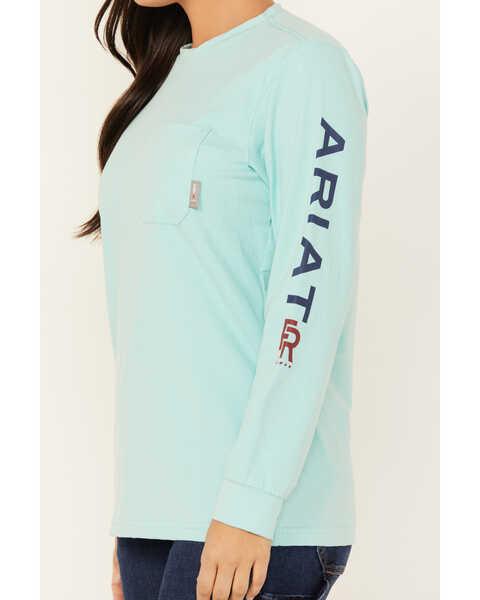Image #3 - Ariat Women's FR Stretch Logo Long Sleeve Work Shirt, Turquoise, hi-res