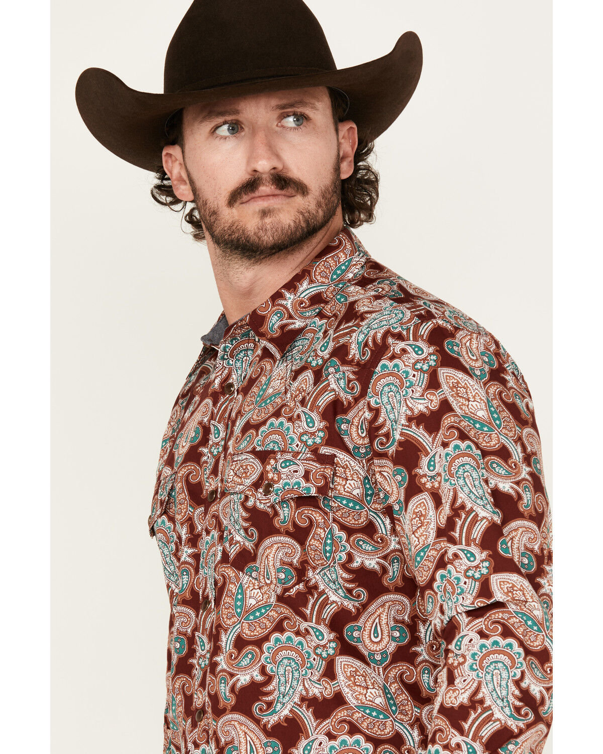 Image #2 - Cody James Men's Noah Paisley Print Long Sleeve Snap Western Shirt - Tall, Burgundy, hi-res