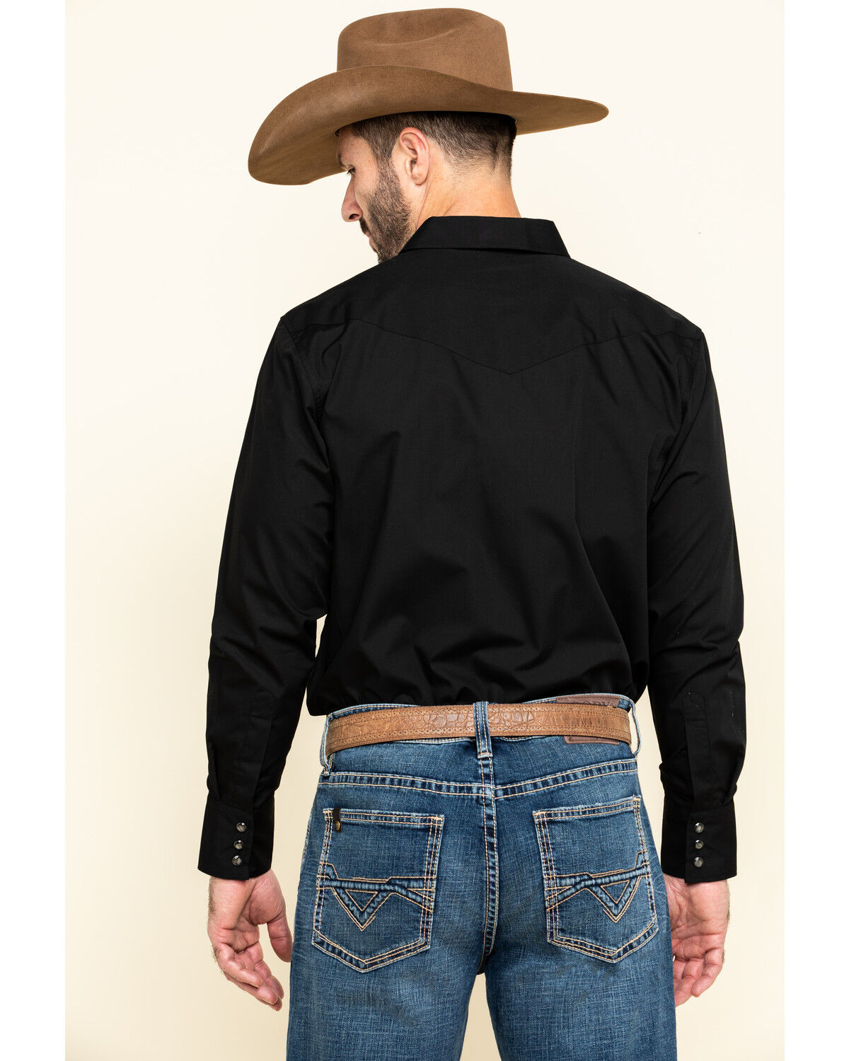 Image #2 - Gibson Men's Basic Solid Long Sleeve Pearl Snap Western Shirt, Black, hi-res