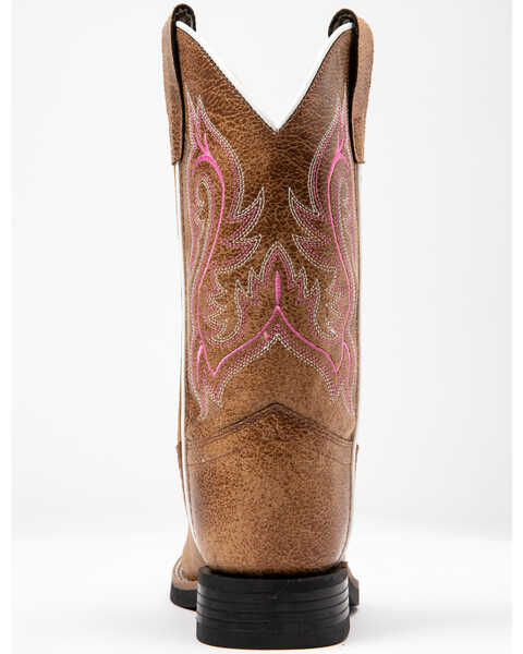 Image #5 - Shyanne Girls' Madison Faux Leather Western Boots - Square Toe, Brown/pink, hi-res