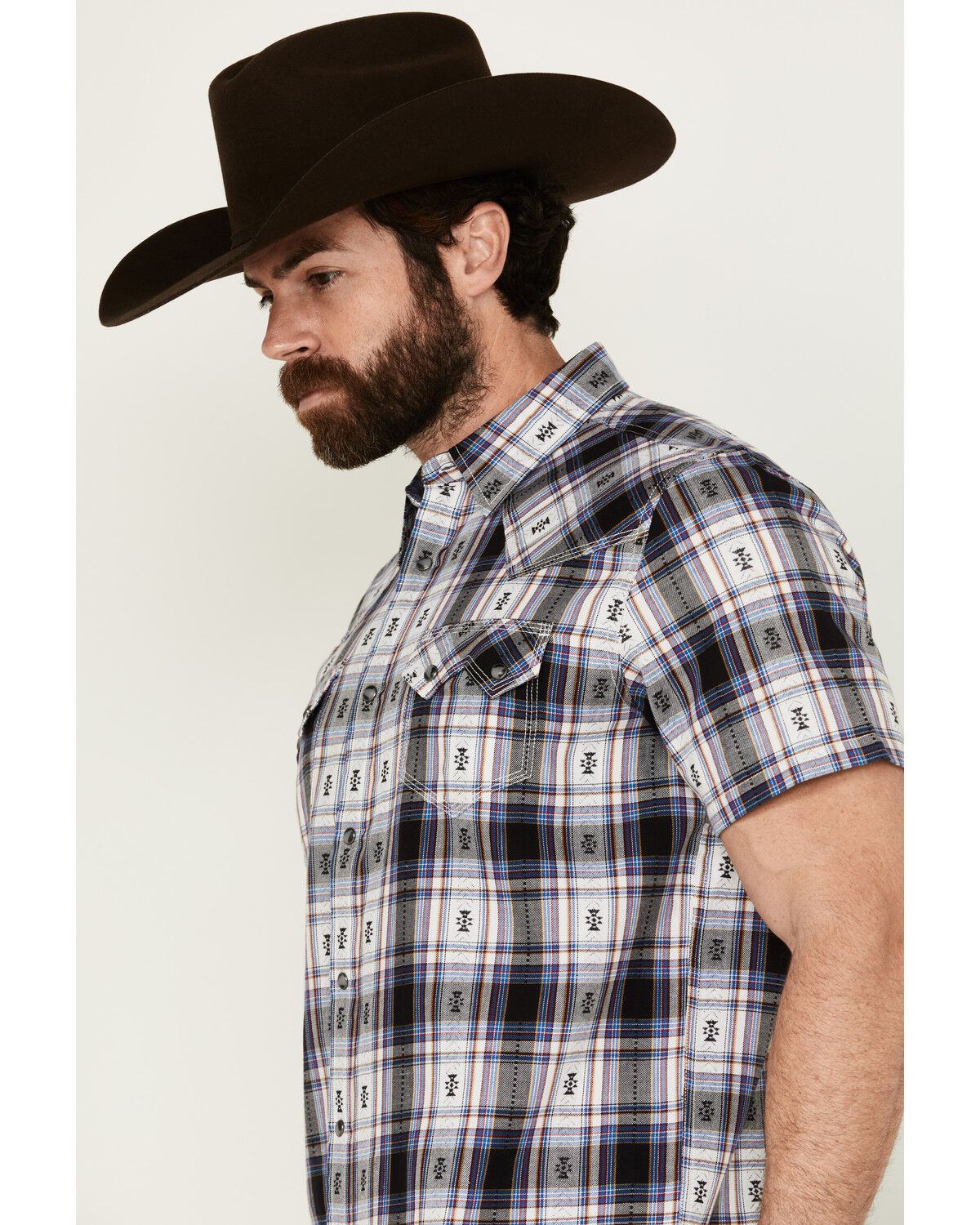 Image #2 - Moonshine Spirit Men's Wreckless Plaid Print Short Sleeve Snap Western Shirt, White, hi-res