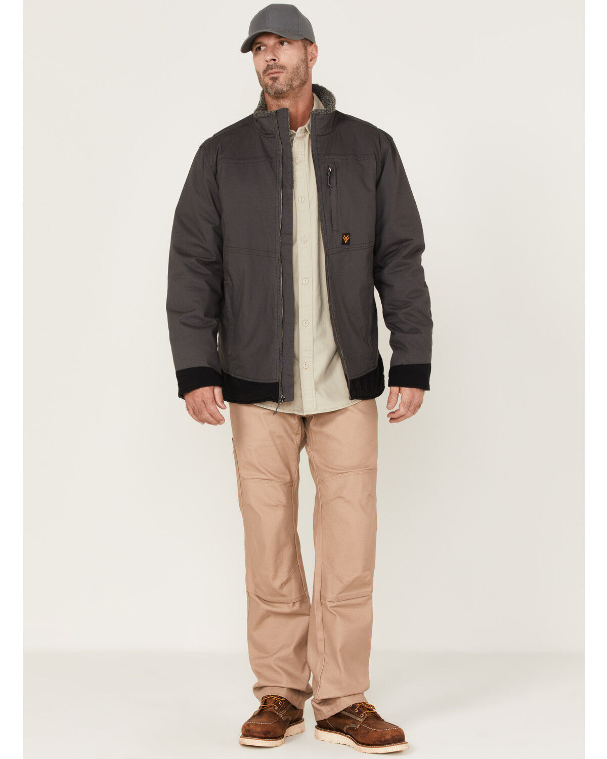 Image #2 - Hawx Men's Weather Ripstop Zip-Front Hooded Sherpa Work Jacket, Charcoal, hi-res