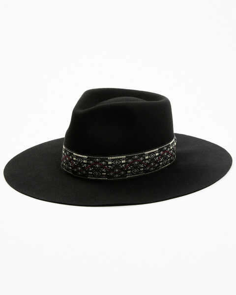 Shyanne Women's Jacquard Ribbon Band Felt Western Fashion Hat, Black, hi-res