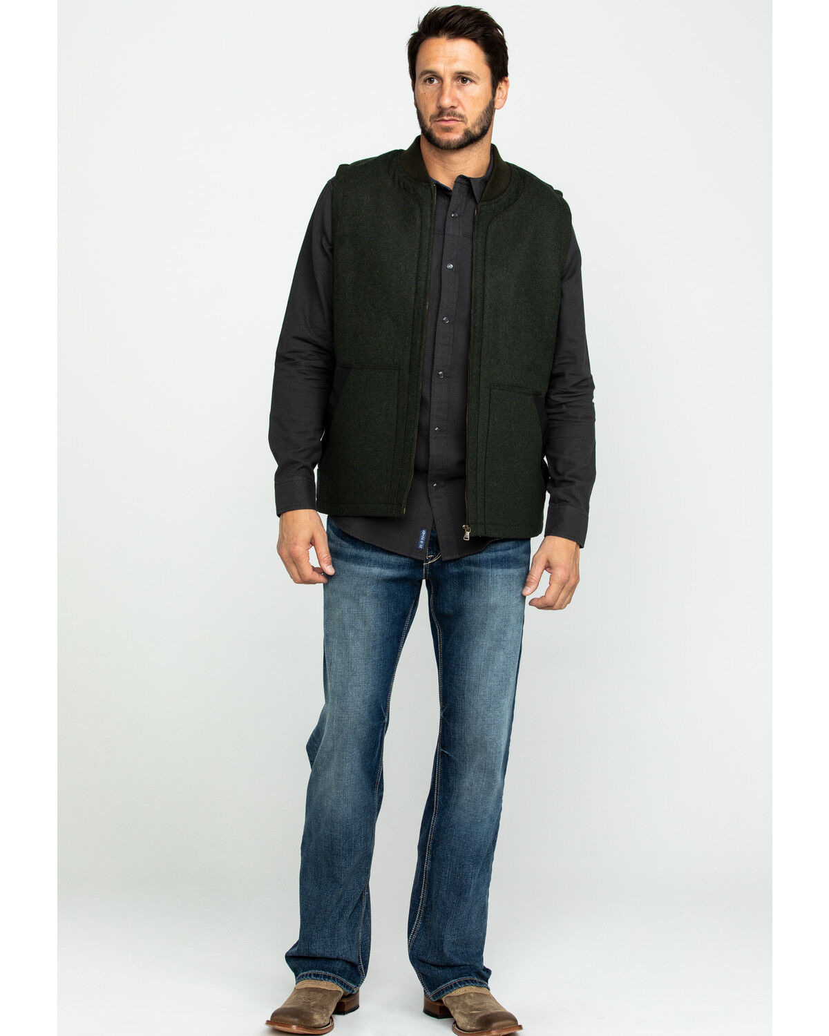 Image #6 - Cody James Men's Grover Wool Blend Leather Pocket Vest, Olive, hi-res