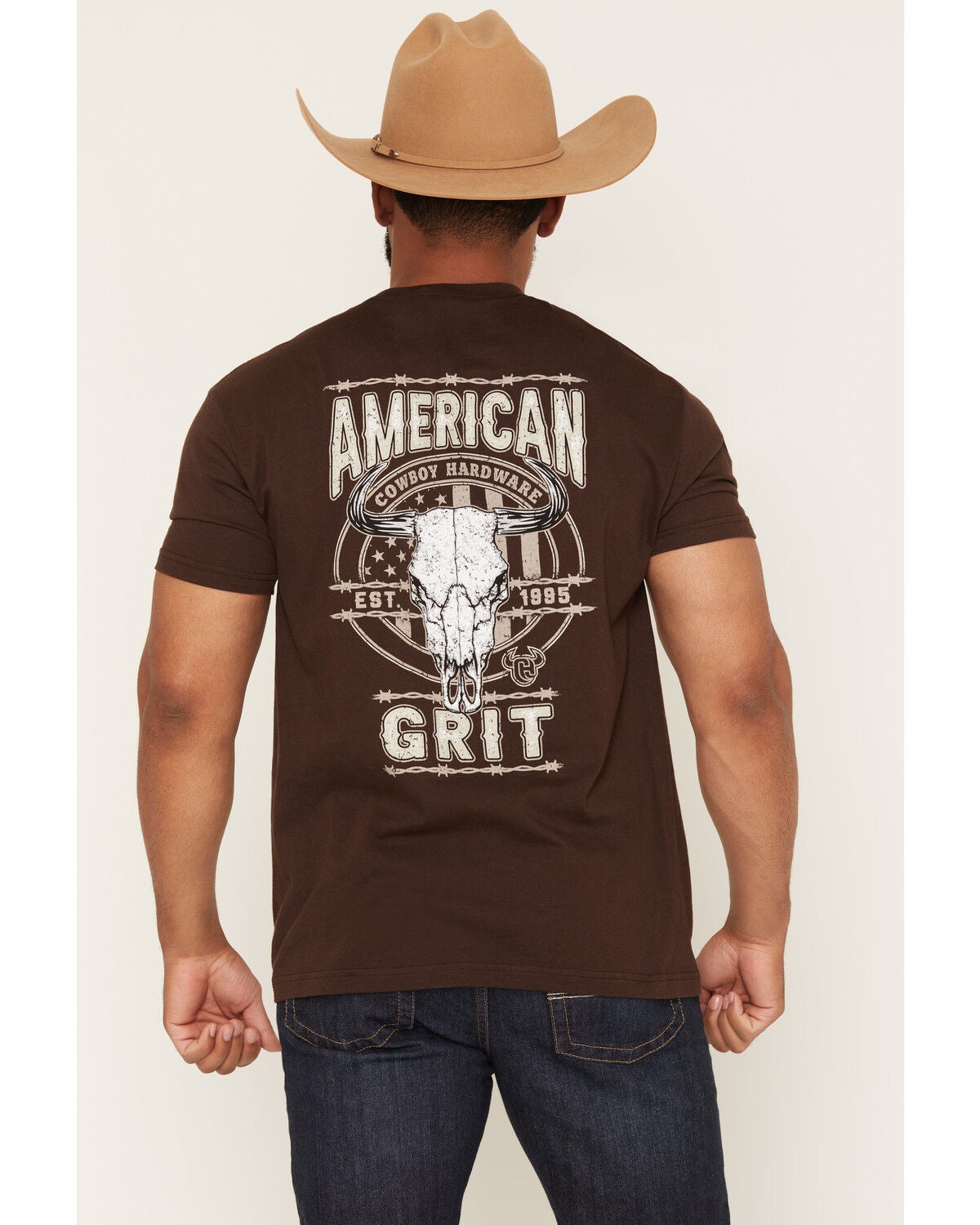 Image #1 - Cowboy Hardware Men's American Grit Short Sleeve Graphic T-Shirt, Brown, hi-res