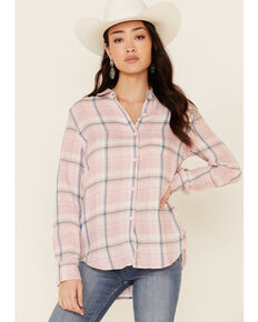 Flag & Anthem Women's Olivia Plaid Long Sleeve Button-Down Western Core Shirt , Pink, hi-res