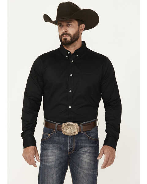 Image #1 - Cody James Men's Basic Twill Long Sleeve Button-Down Performance Western Shirt - Tall, Black, hi-res