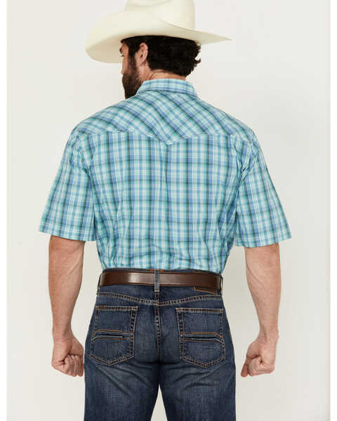 Image #4 - Wrangler 20X Men's Plaid Print Short Sleeve Snap Stretch Western Shirt , Blue, hi-res