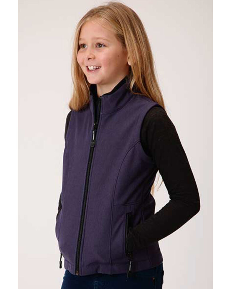 Roper Girls' Purple Softshell Fleece Vest, Purple, hi-res