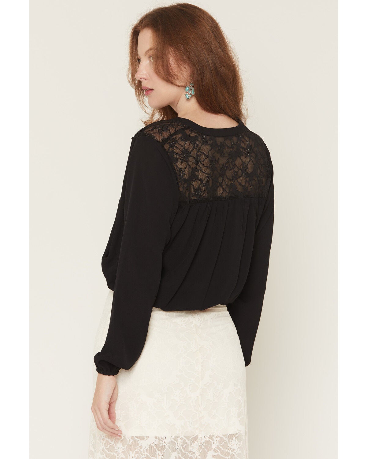 Image #4 - Idyllwind Women's Wren Lace Trim Long Sleeve Georgette Top, Black, hi-res