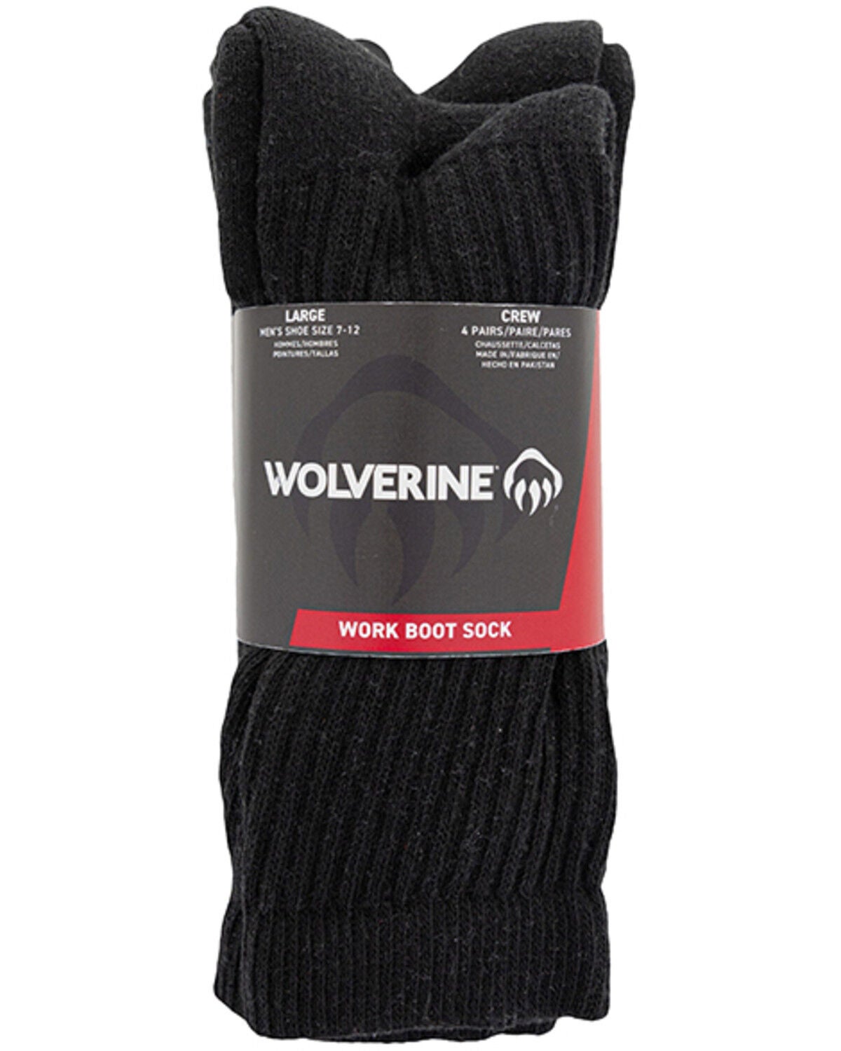 Wolverine Men's Solid Crew Socks - 4 Pack, Black, hi-res