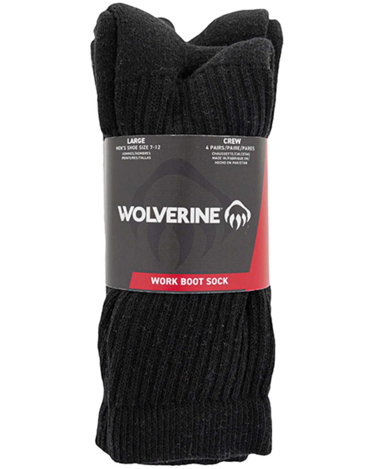 Image #1 - Wolverine Men's Solid Crew Socks - 4 Pack, Black, hi-res