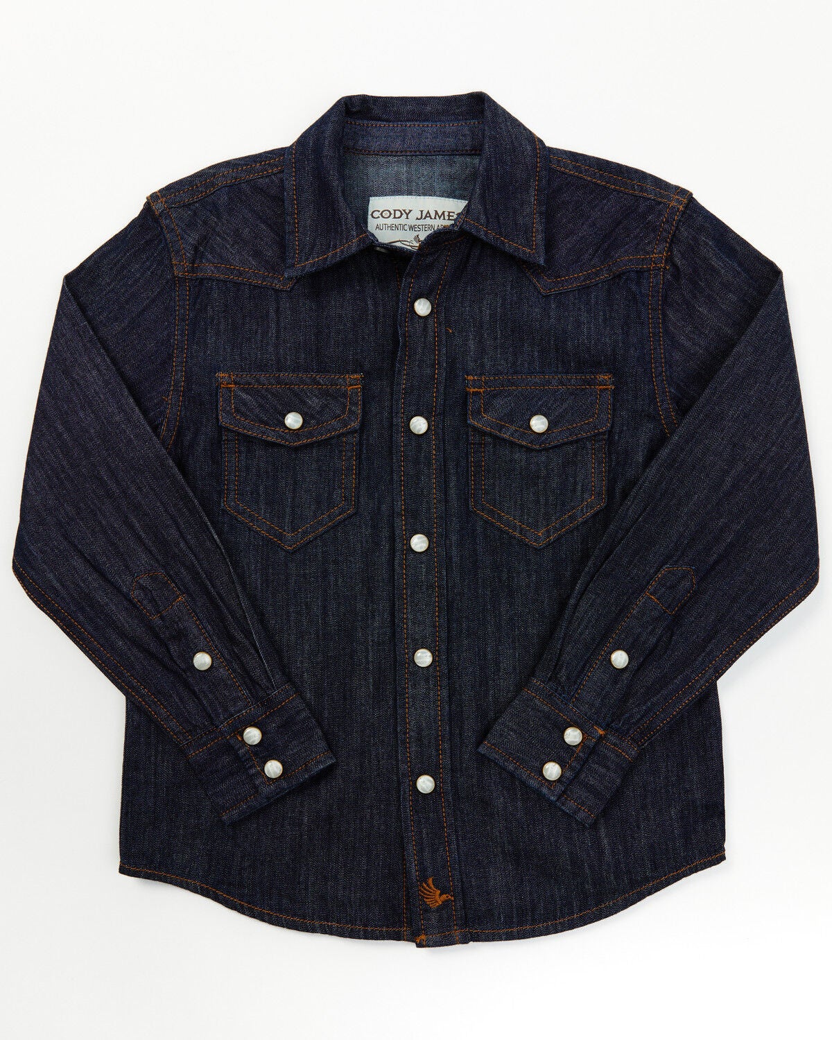 Cody James Toddler Boys' Foothill Denim Long Sleeve Pearl Snap Western Shirt, Dark Wash, hi-res