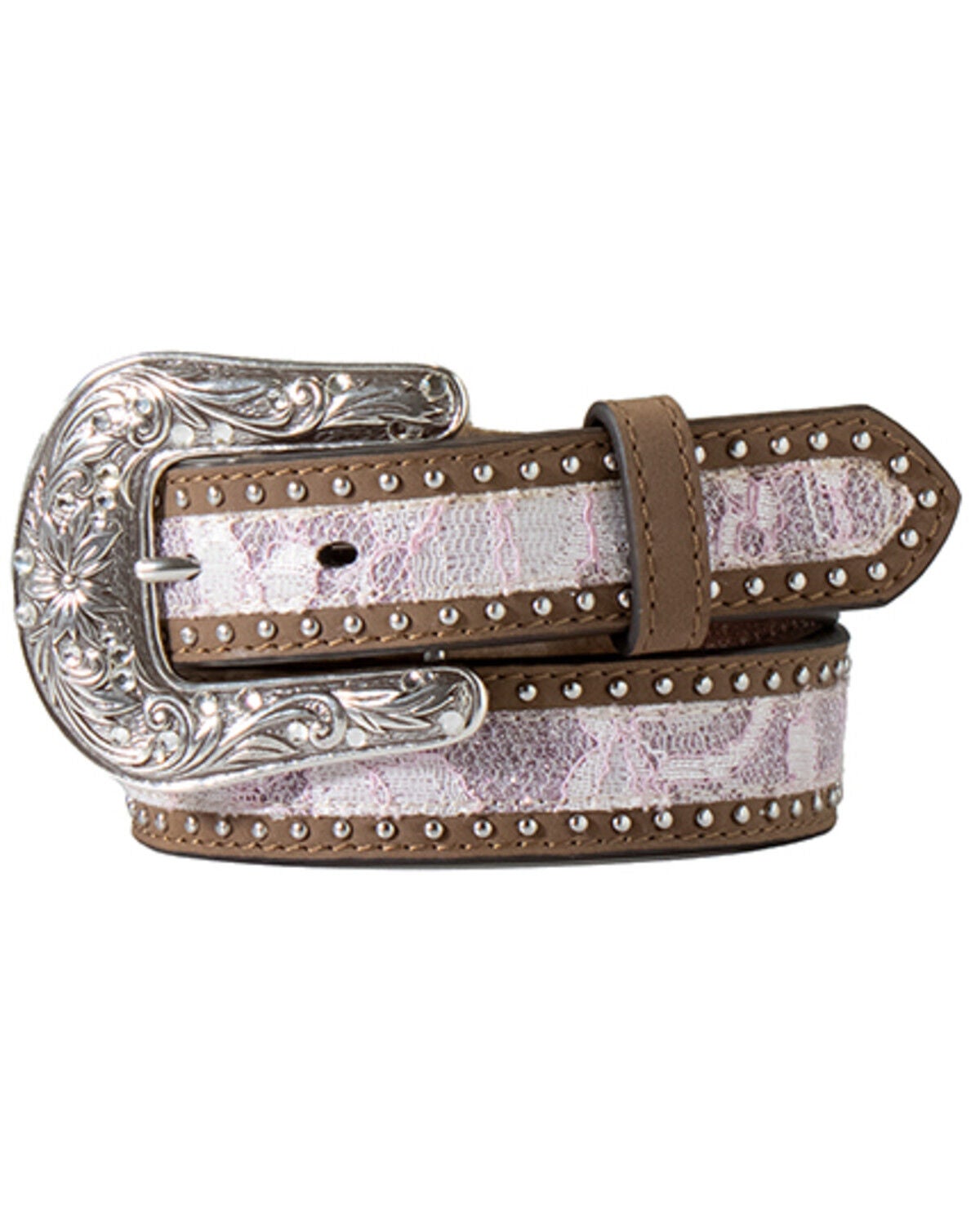 M & F Western Girls' Leather Belt, Pink, hi-res