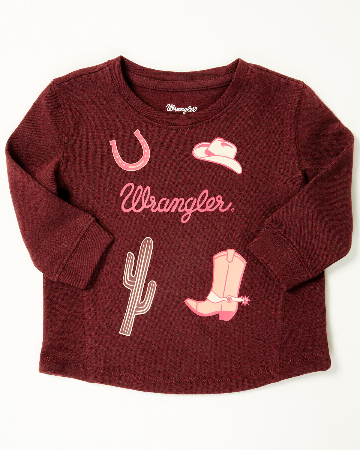 Image #1 - Wrangler Toddler Girls' Conversational Long Sleeve Graphic Shirt, Burgundy, hi-res