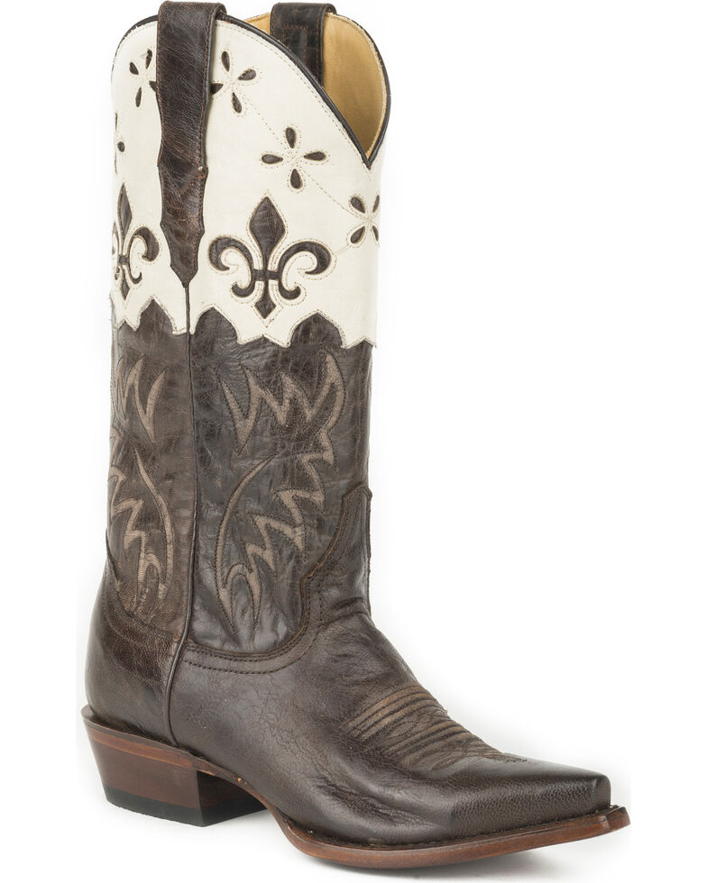 Stetson Women's Harper Crown Overlay Western Boots - Snip Toe, Brown, hi-res
