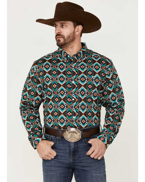 Rank 45 Men's Buckaroo Multi Southwestern Print Long Sleeve Button-Down Western Shirt , Multi, hi-res
