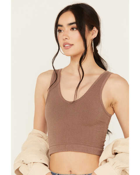 Image #2 - By Together Women's Seamless V Neck Tank Top, Taupe, hi-res