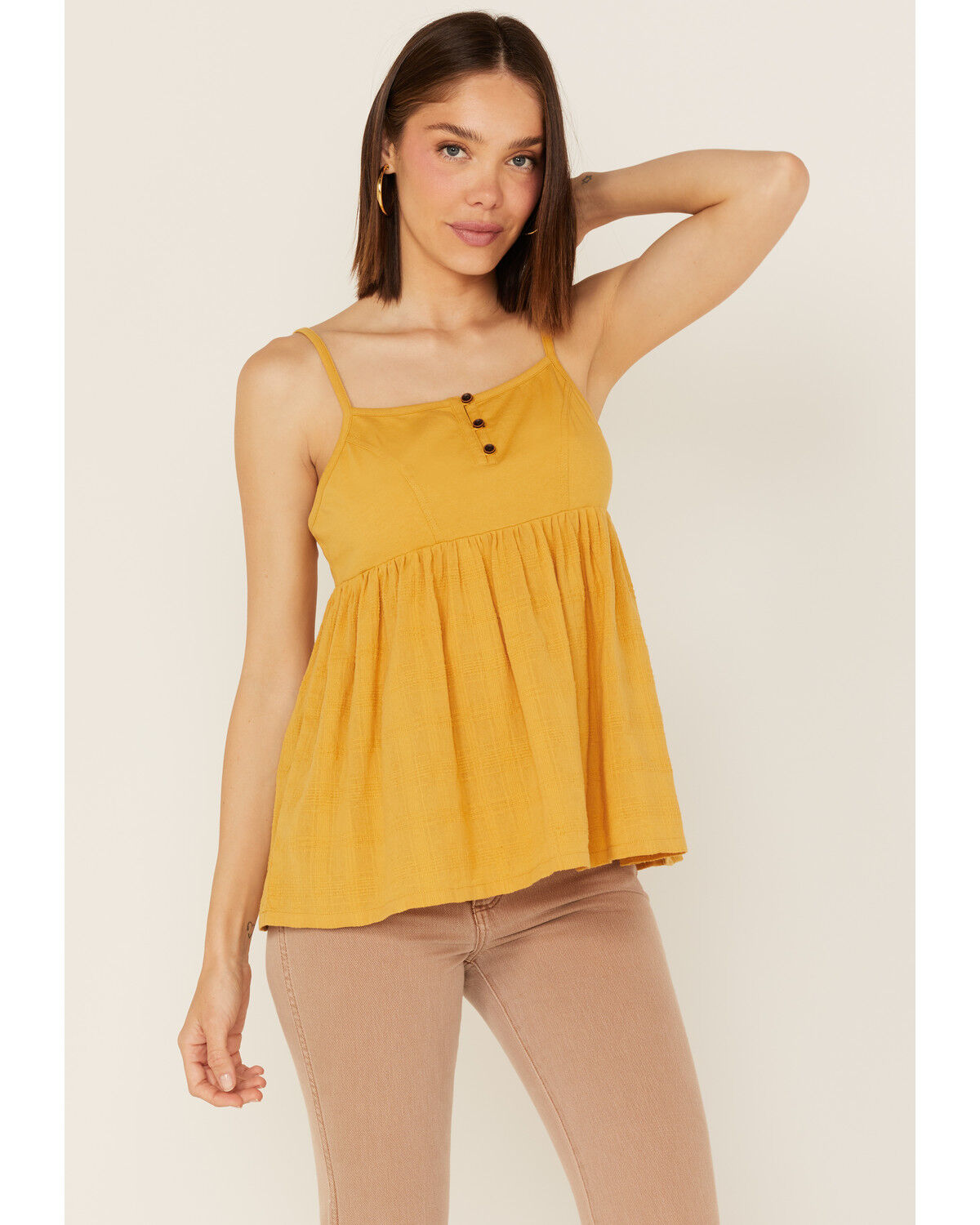 Image #1 - Cleo + Wolf Women's Knit Babydoll Tank Top, Gold, hi-res