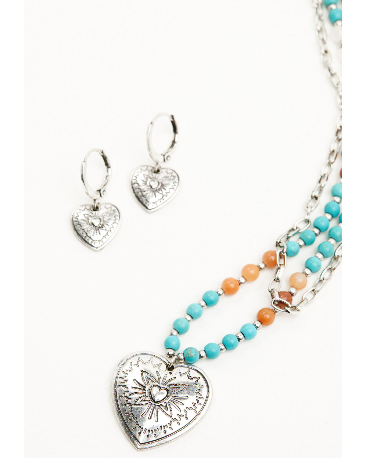 Image #2 - Shyanne Women's Beaded Heart Pendant Jewelry Set - 2 Piece, Silver, hi-res