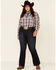 Ariat Women's R.E.A.L Dynamic Plaid Embroidered Long Sleeve Western Core Shirt - Plus, Navy, hi-res