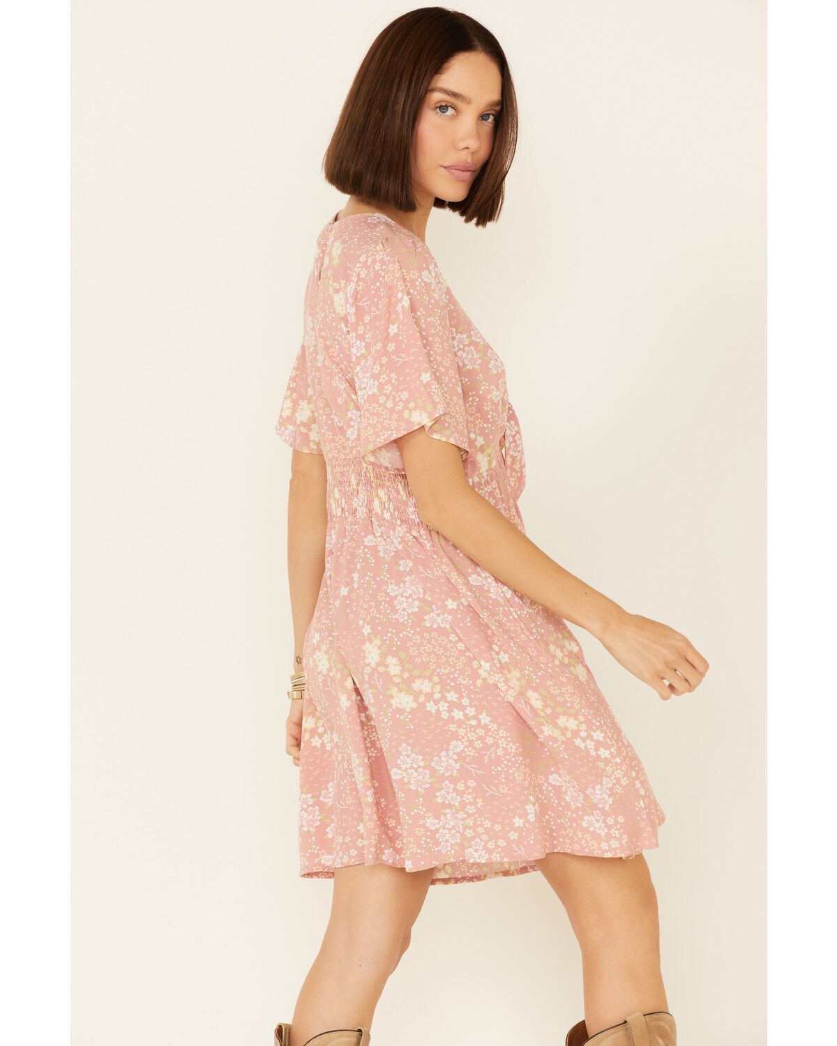 Image #4 - Beyond The Radar Women's Mauve Floral Tie-Front Dress, , hi-res