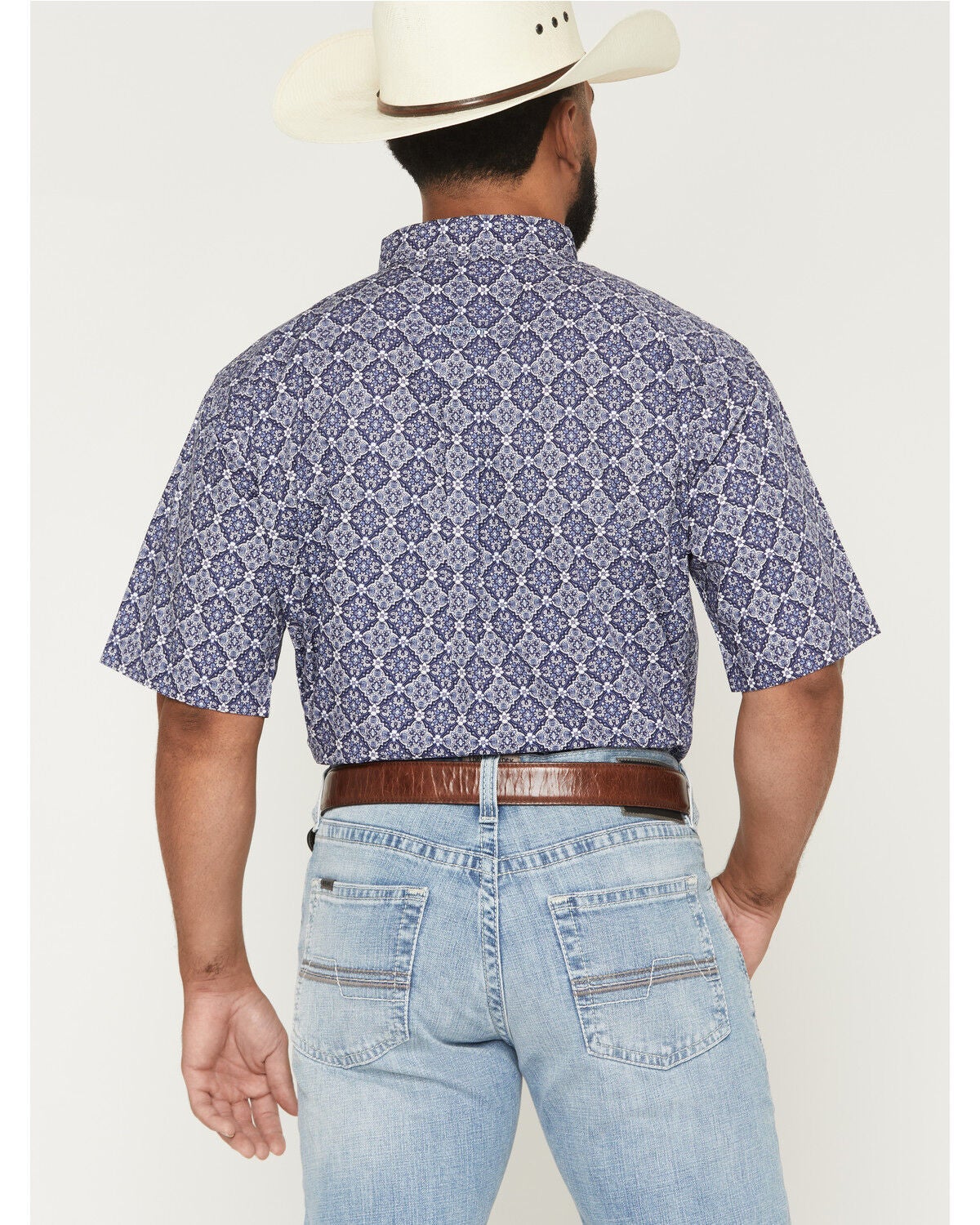 Image #4 - Ariat Men's Bill Medallion Print Short Sleeve Button-Down Western Shirt - Big, Blue, hi-res