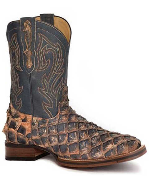 Stetson Men's Predator Exotic Pirarucu Western Boots - Broad Square Toe, Brown, hi-res