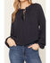 Image #3 - Lovestitch Women's Tonal Sequins Long Sleeve Peasant Top, Navy, hi-res