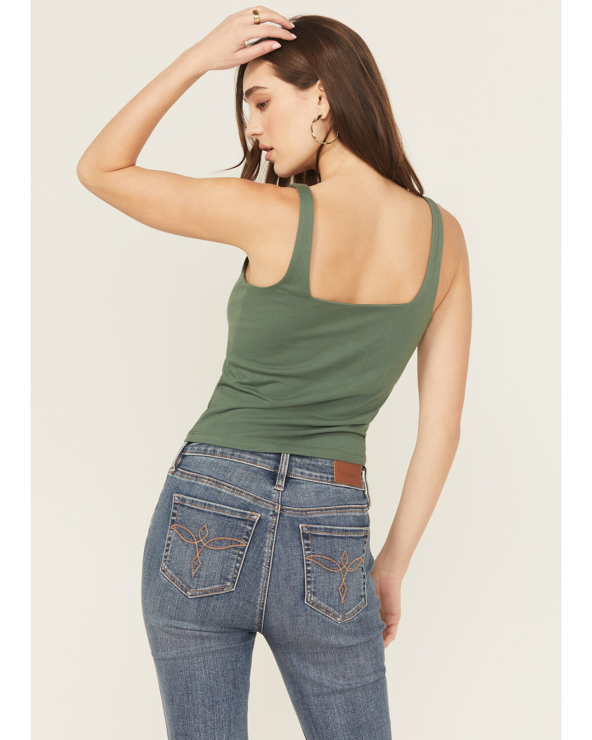 Image #4 - Rock & Roll Denim Women's Square Neck Buckle Tank, Dark Green, hi-res