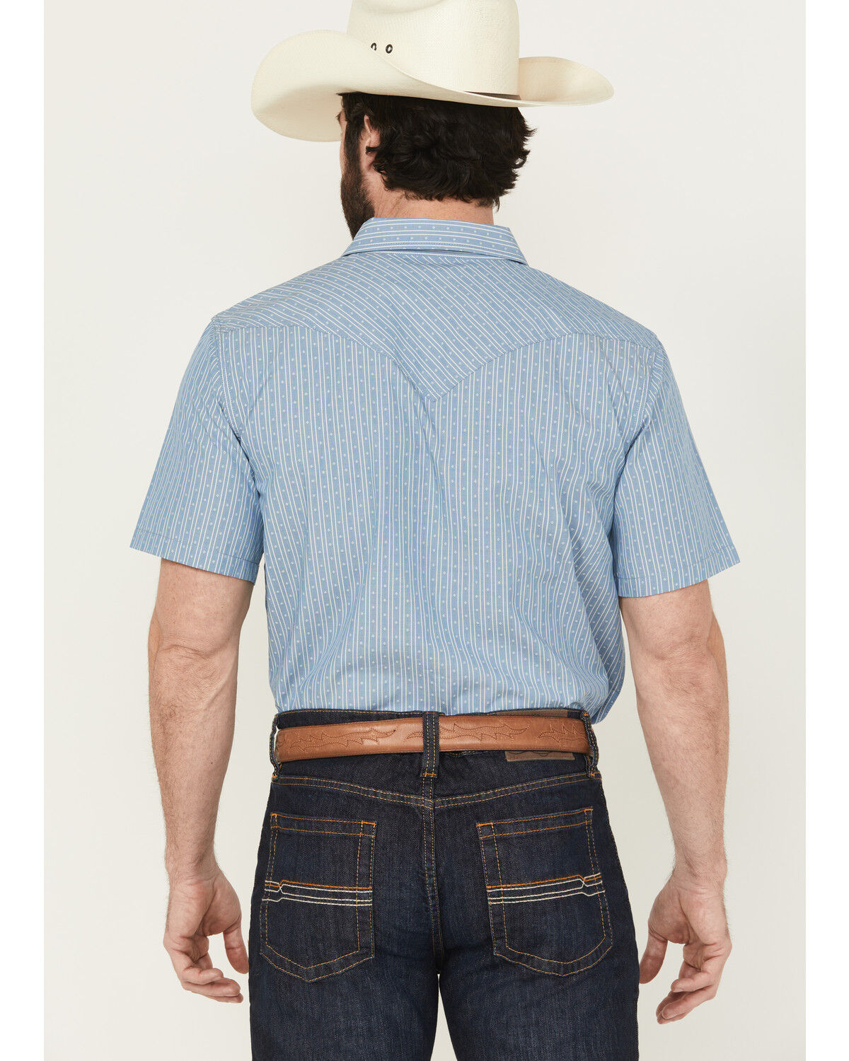 Image #4 - Cody James Men's Cowboy Way Striped Print Short Sleeve Snap Western Shirt, Light Blue, hi-res