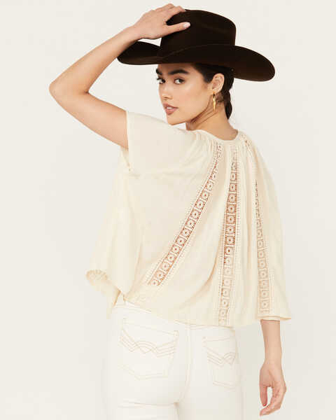 Image #4 - Band of the Free Women's Crochet Trim Peasant Top, Ivory, hi-res