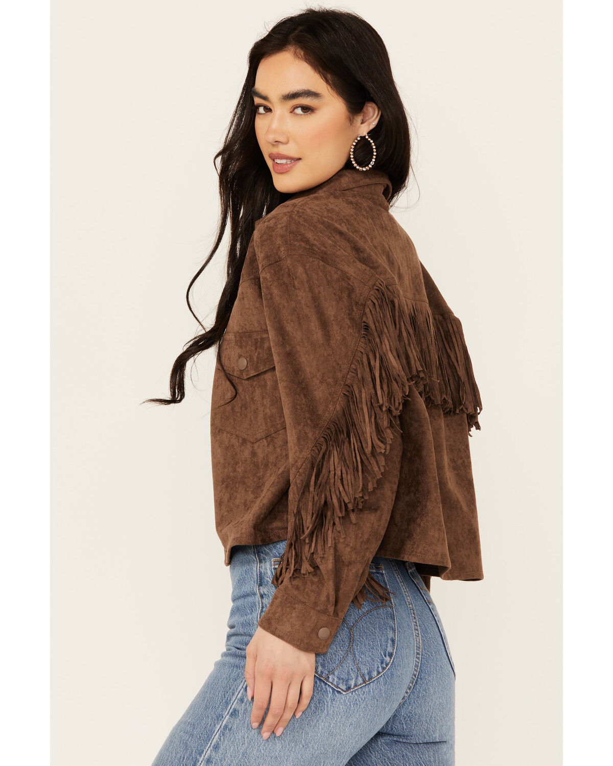 Image #4 - BLANKNYC Women's Faux Suede Fringe Jacket, Brown, hi-res