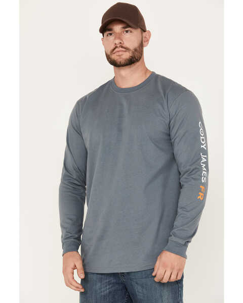 Cody James Men's FR Long Sleeve Logo Work Shirt, Steel Blue, hi-res