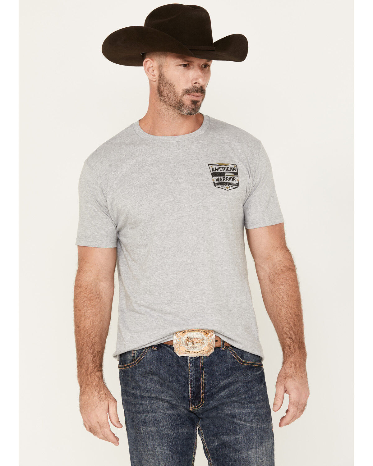Image #1 - Howitzer Men's American Warrior Graphic Short Sleeve T-Shirt, Heather Grey, hi-res