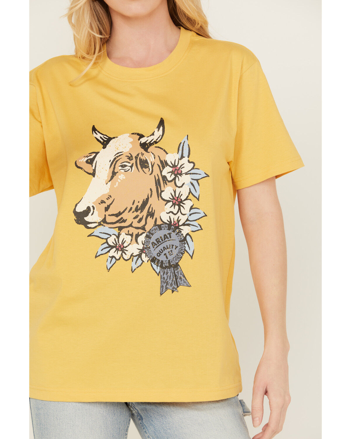 Image #3 - Ariat Women's Cow Short Sleeve Graphic Tee, Yellow, hi-res