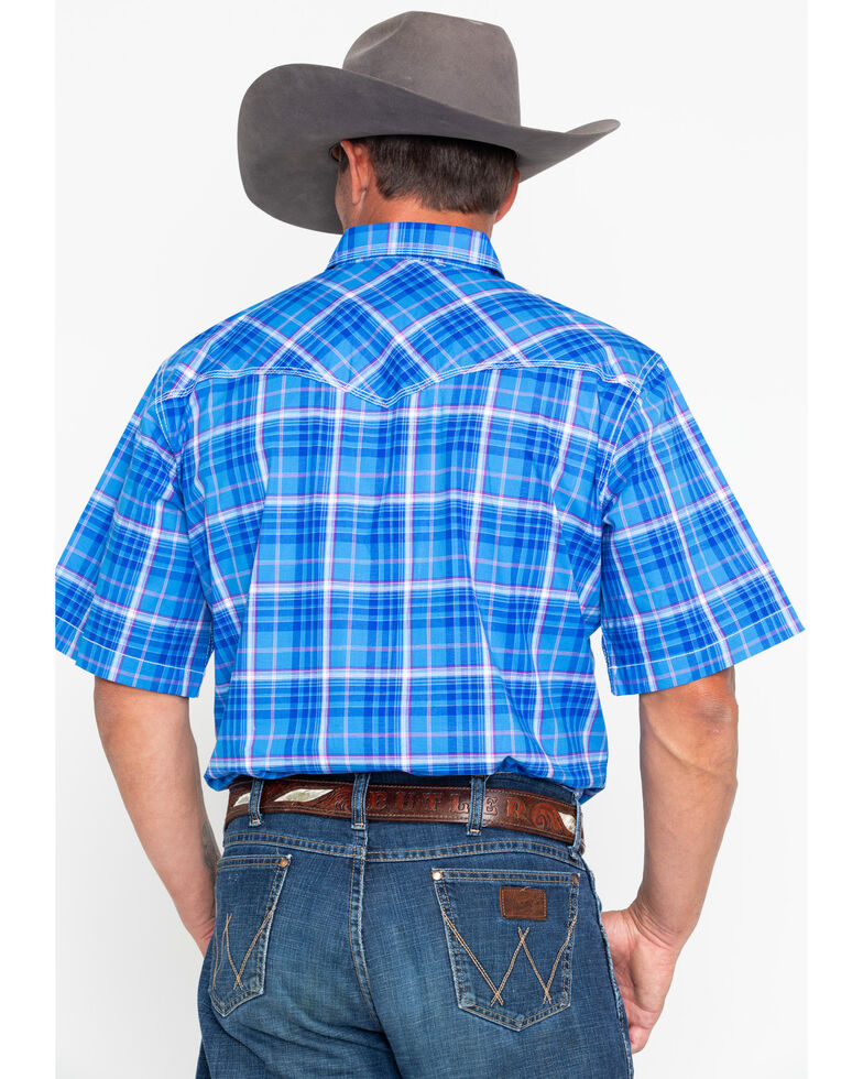 Wrangler 20X Men's Competition Advanced Comfort Plaid Short Sleeve Western Shirt , Blue, hi-res