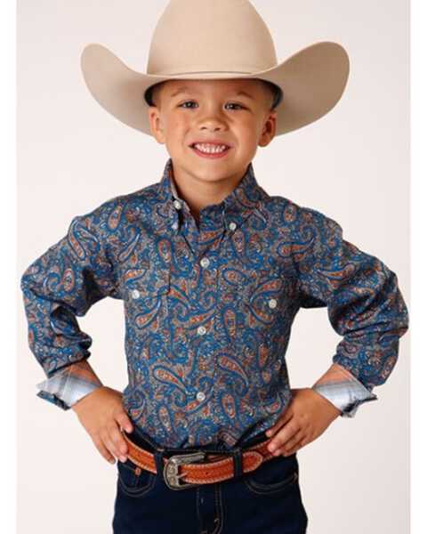 Roper Boys' Amarillo Paisley Print Long Sleeve Western Button-Down Shirt, No Color, hi-res